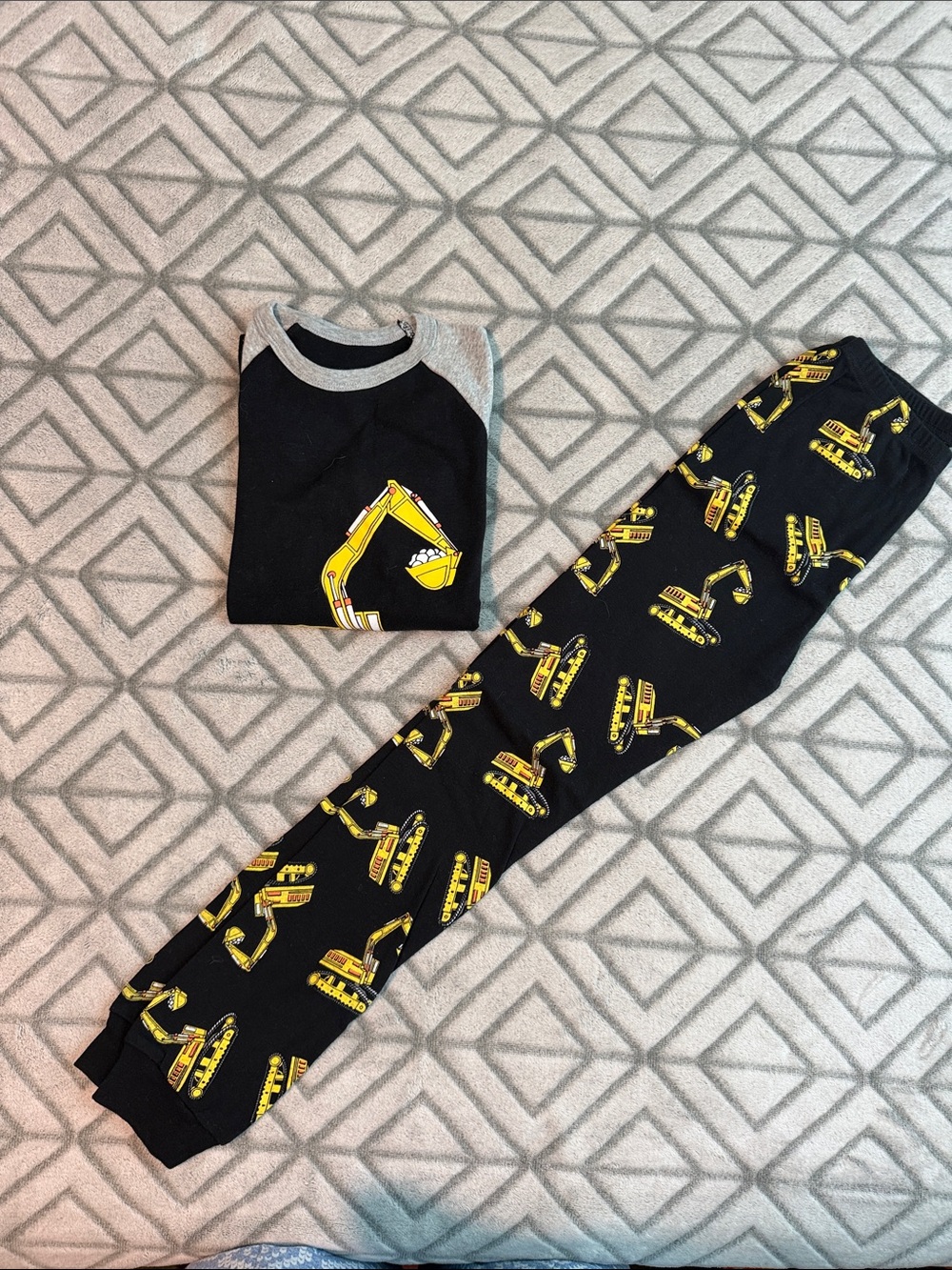 Boys Black & Yellow Excavator Pajama Set